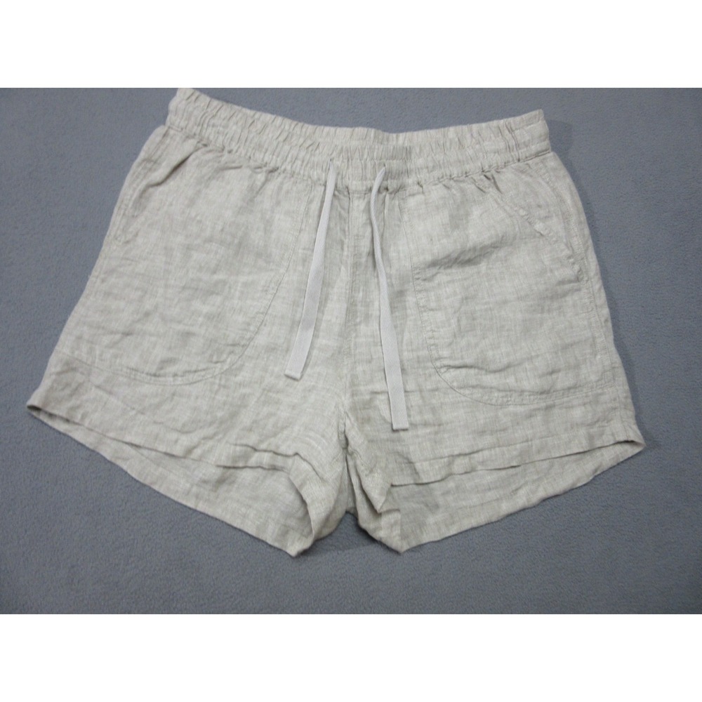 Quince Shorts Womens Small Beige European Linen Flex Elastic Waist Summer Beach